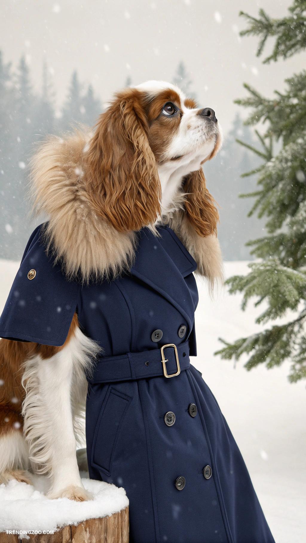 winter dog outfits Stylish trench coat with faux fur collar