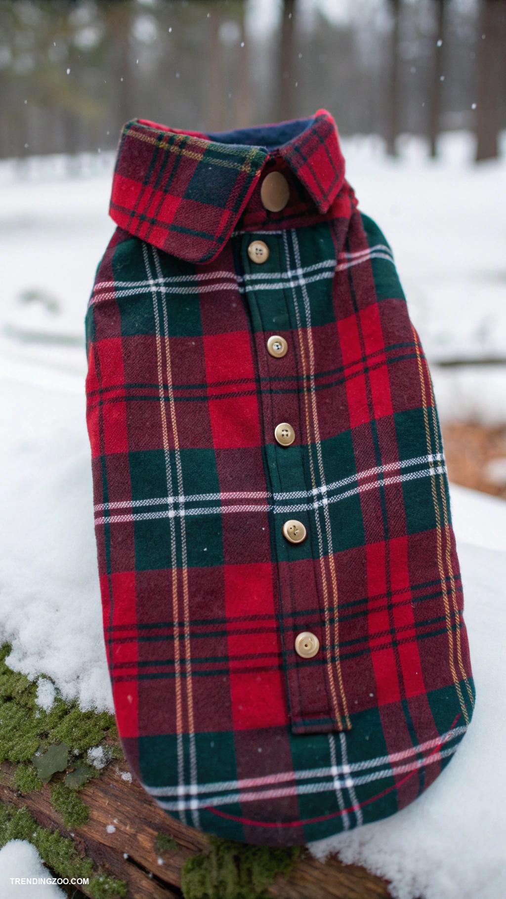 winter dog outfits Warm flannel shirt with plaid design