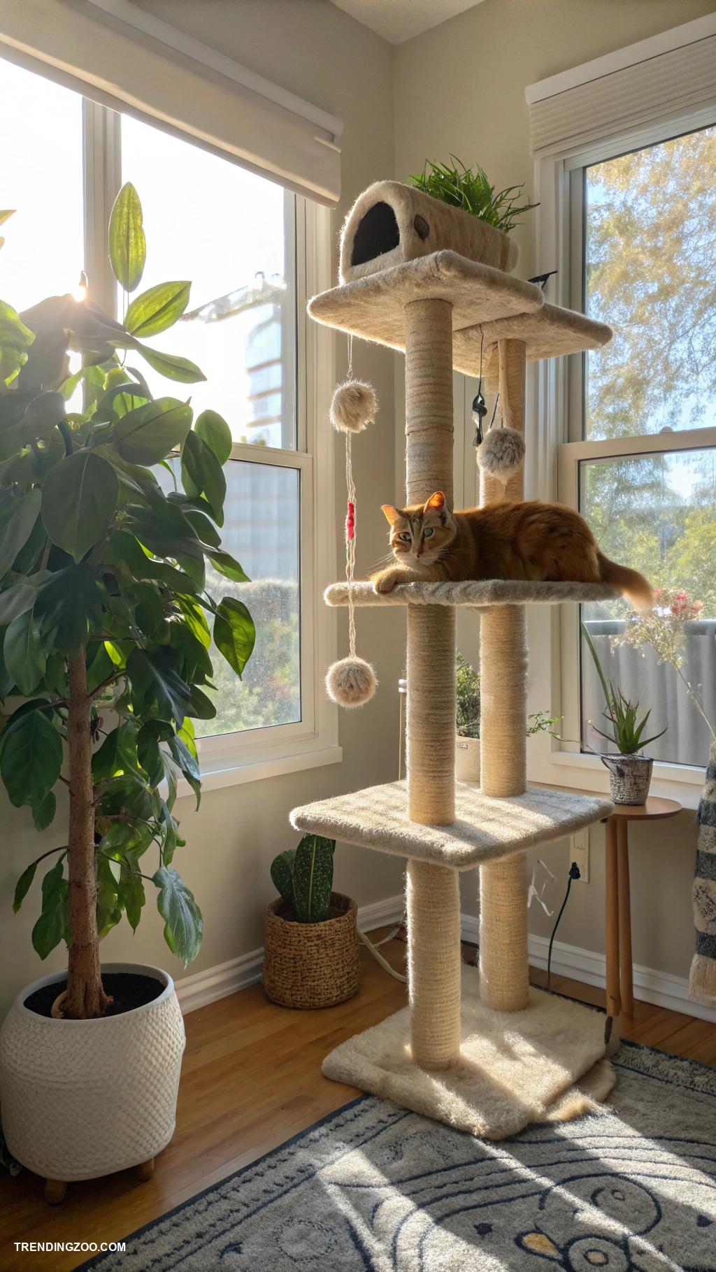 cat living room ideas Cat tree near a sunny window