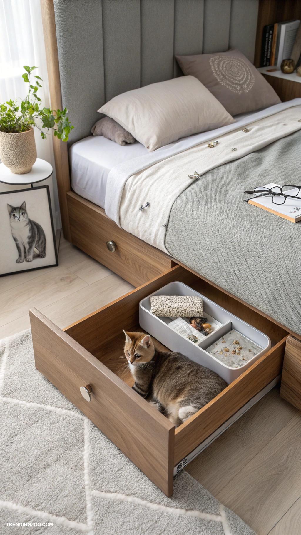 cat living space ideas Under bed storage for hidden litter box