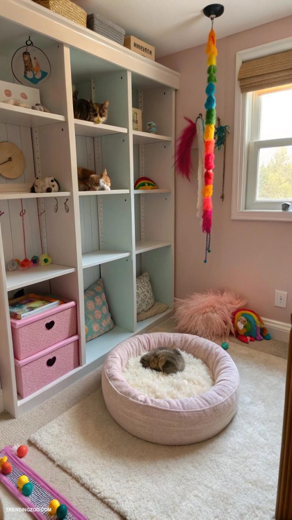 convert closet to cat room Add toys for interactive playtime fun