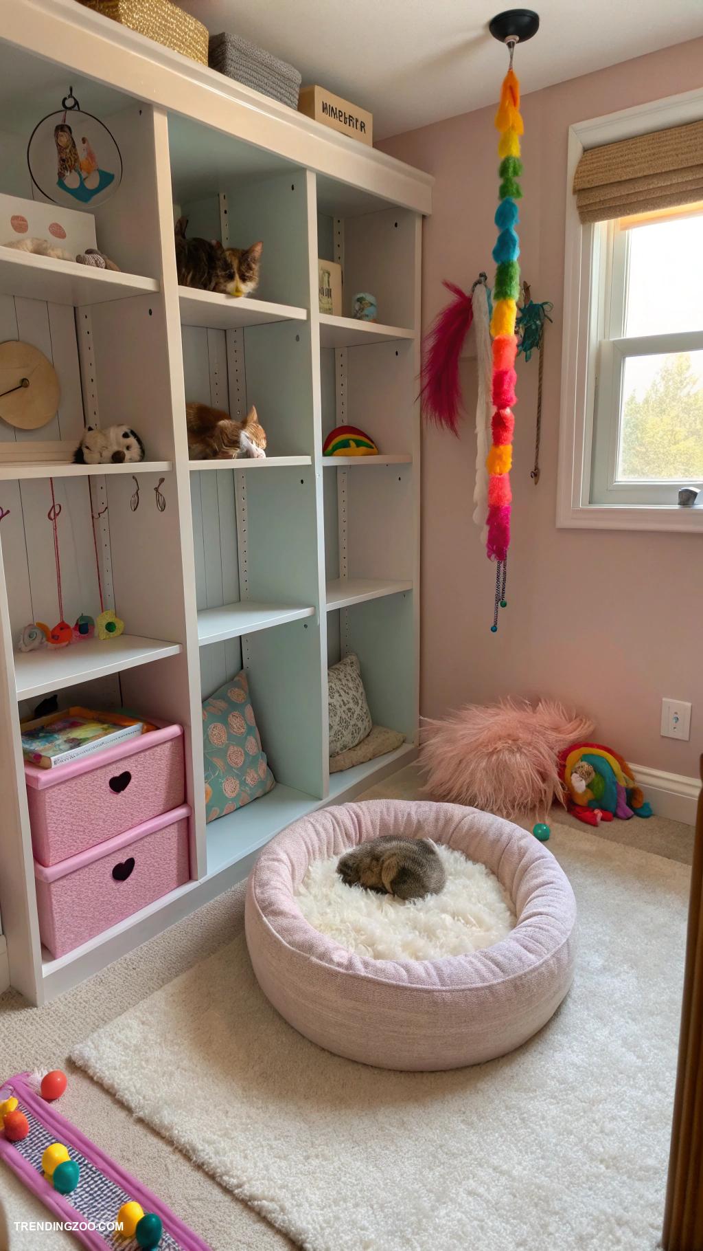 convert closet to cat room Add toys for interactive playtime fun