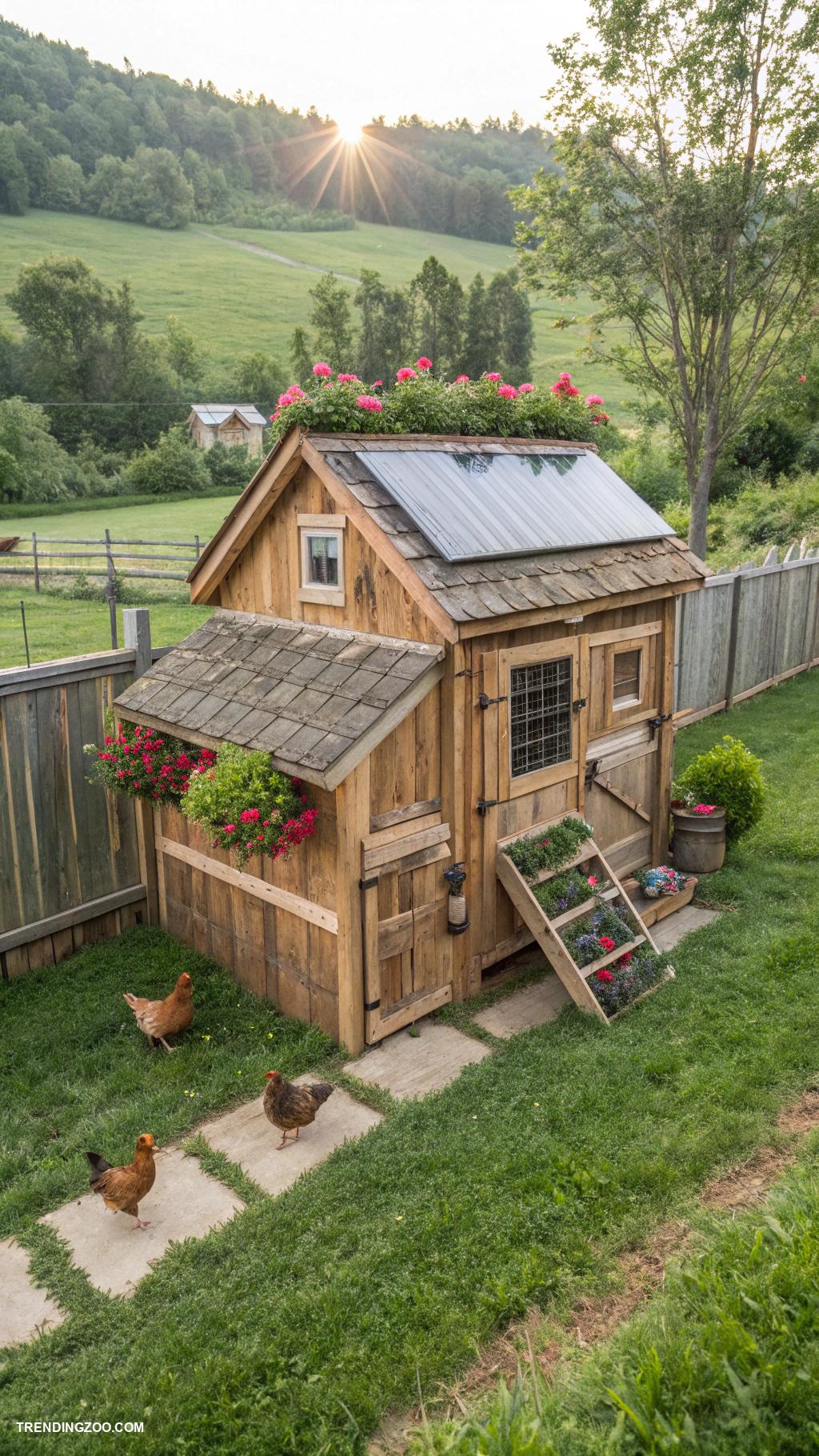cottagecore chicken coop Eco friendly coop with solar panels
