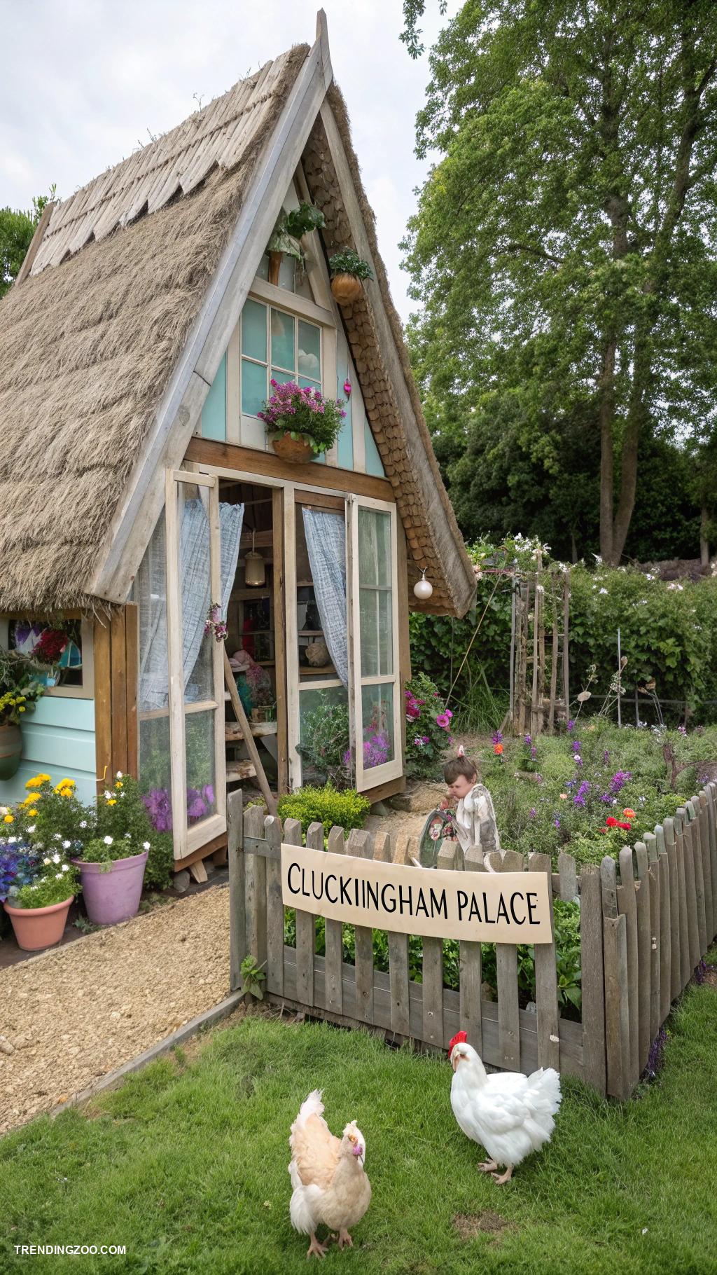 cottagecore chicken coop Quaint A frame coop with thatched roof