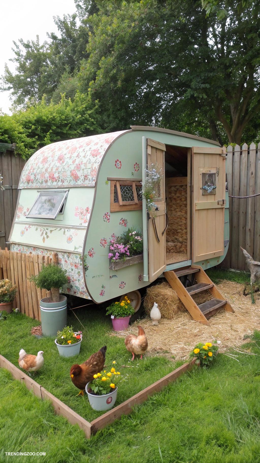 cottagecore chicken coop Vintage caravan chicken coop transformation