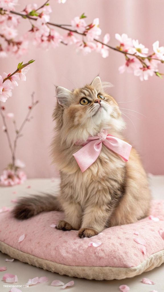 cute cats with pink bows Adorable Persian with a fluffy pink accessory