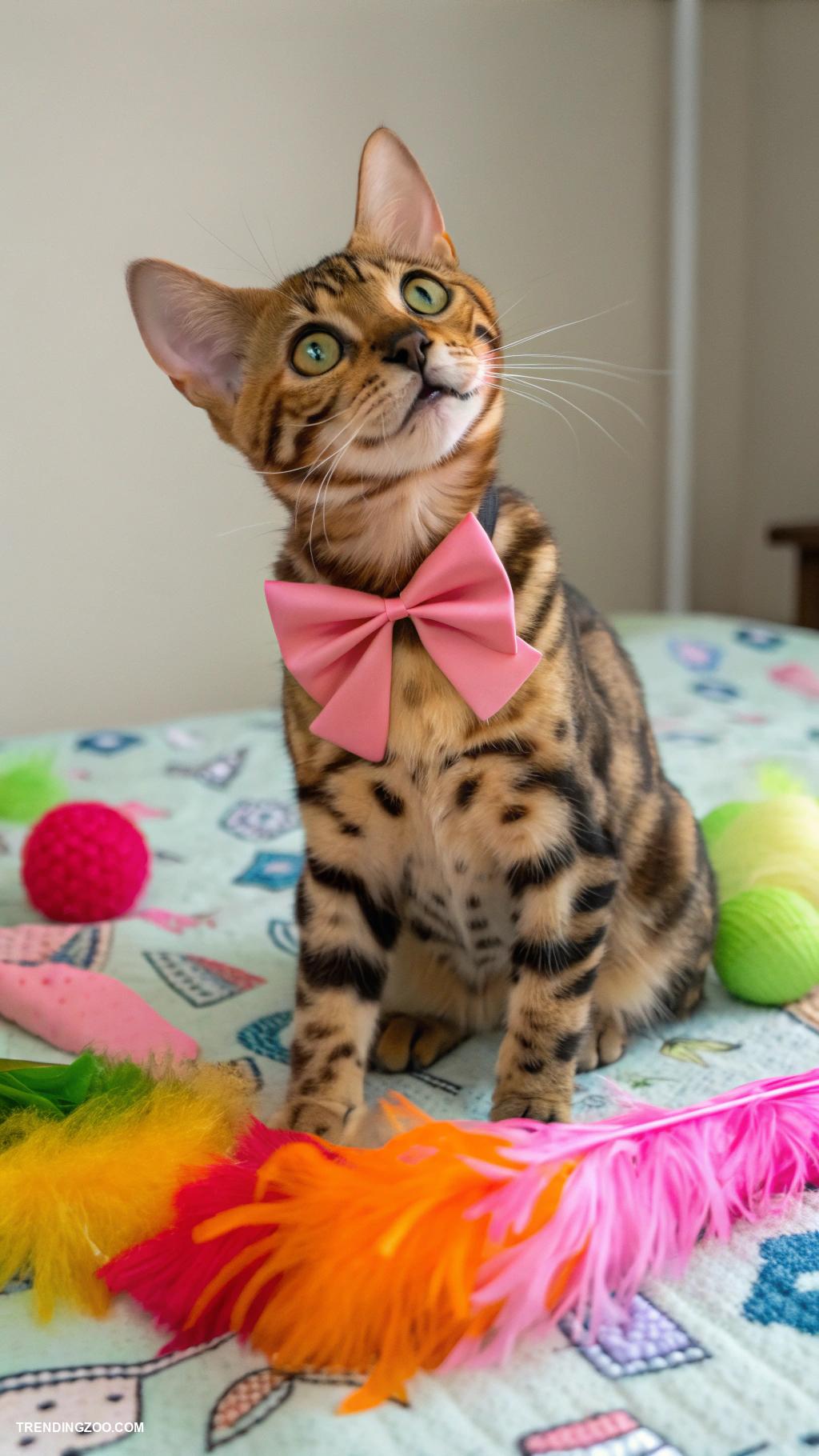cute cats with pink bows Funny Bengal with a vibrant pink bow