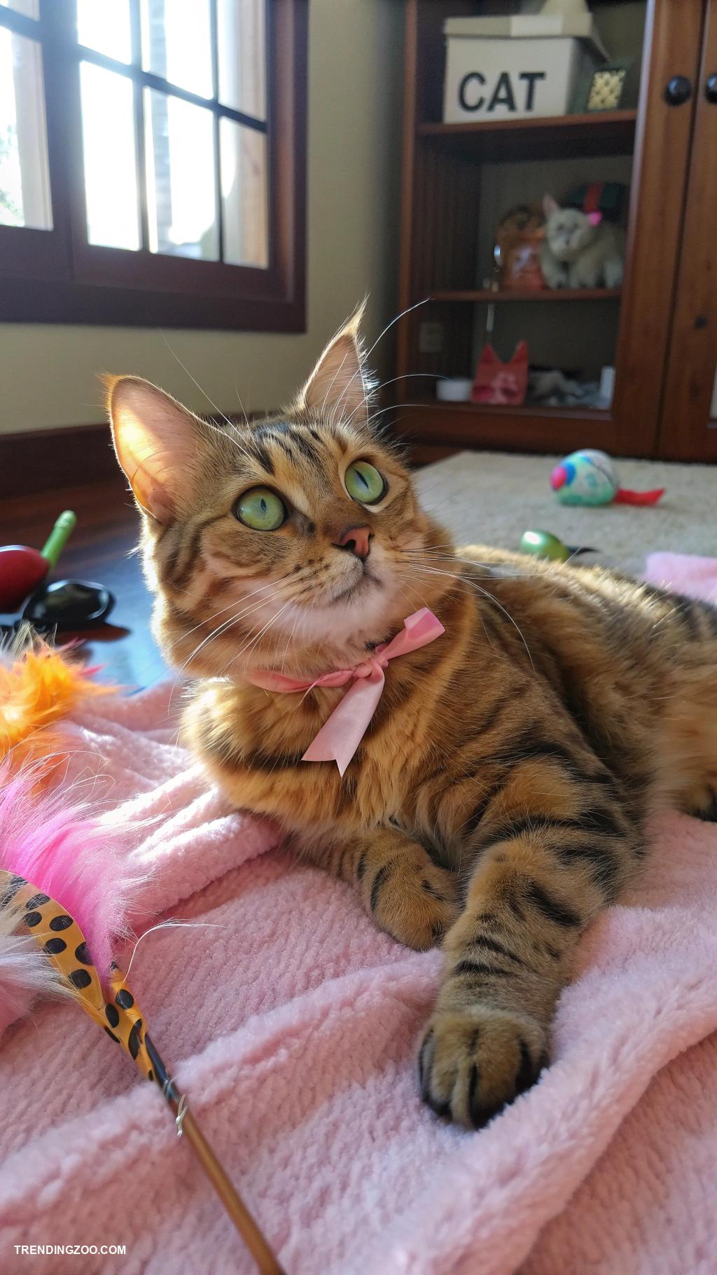 cute cats with pink bows Playful tabby with a small pink ribbon