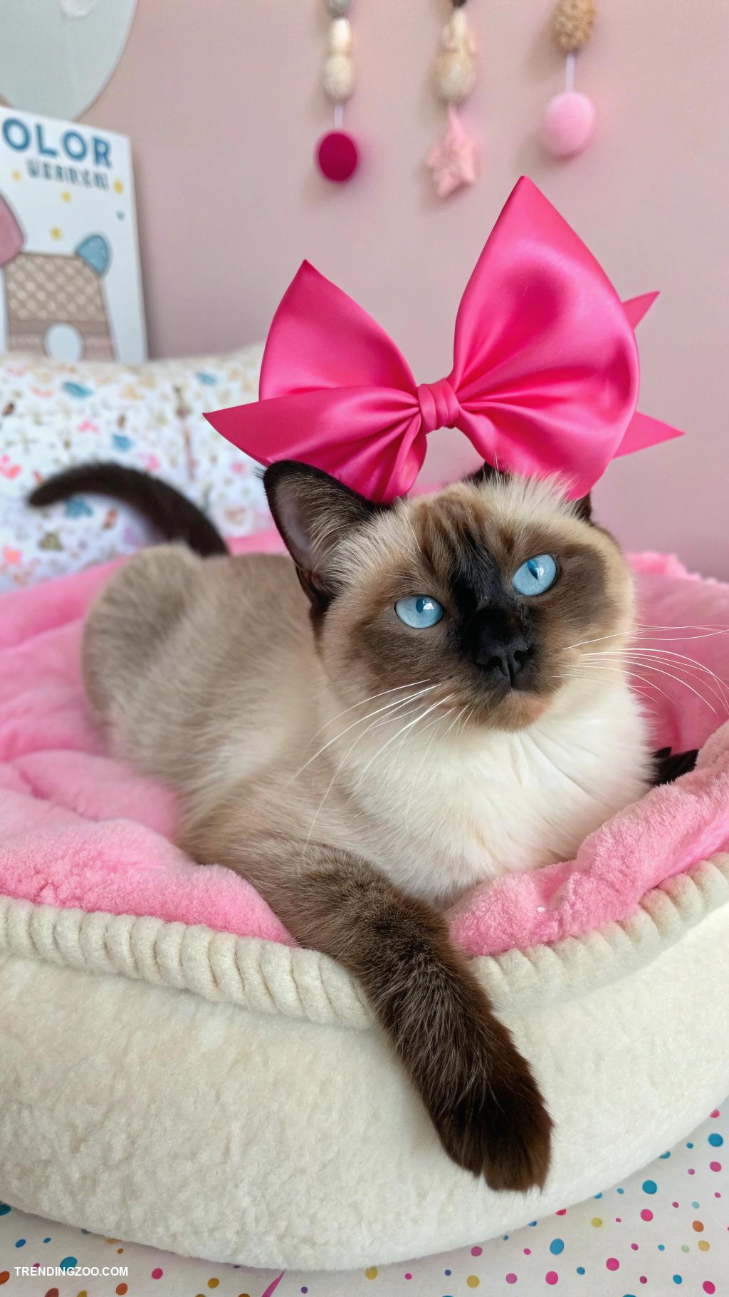 cute cats with pink bows Sassy Siamese adorned with a pink bow