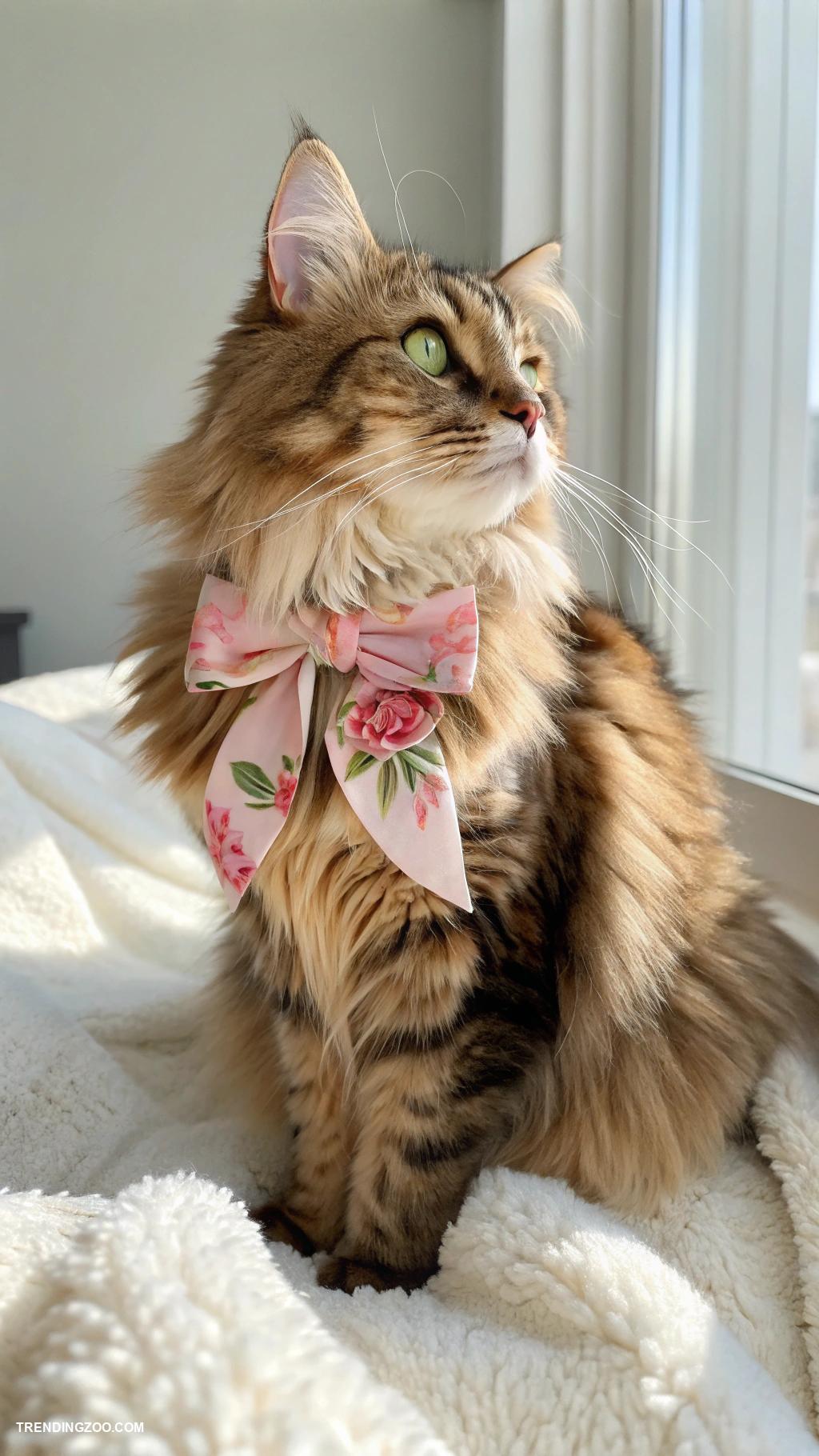 cute cats with pink bows Sweet Maine Coon with pink floral bow