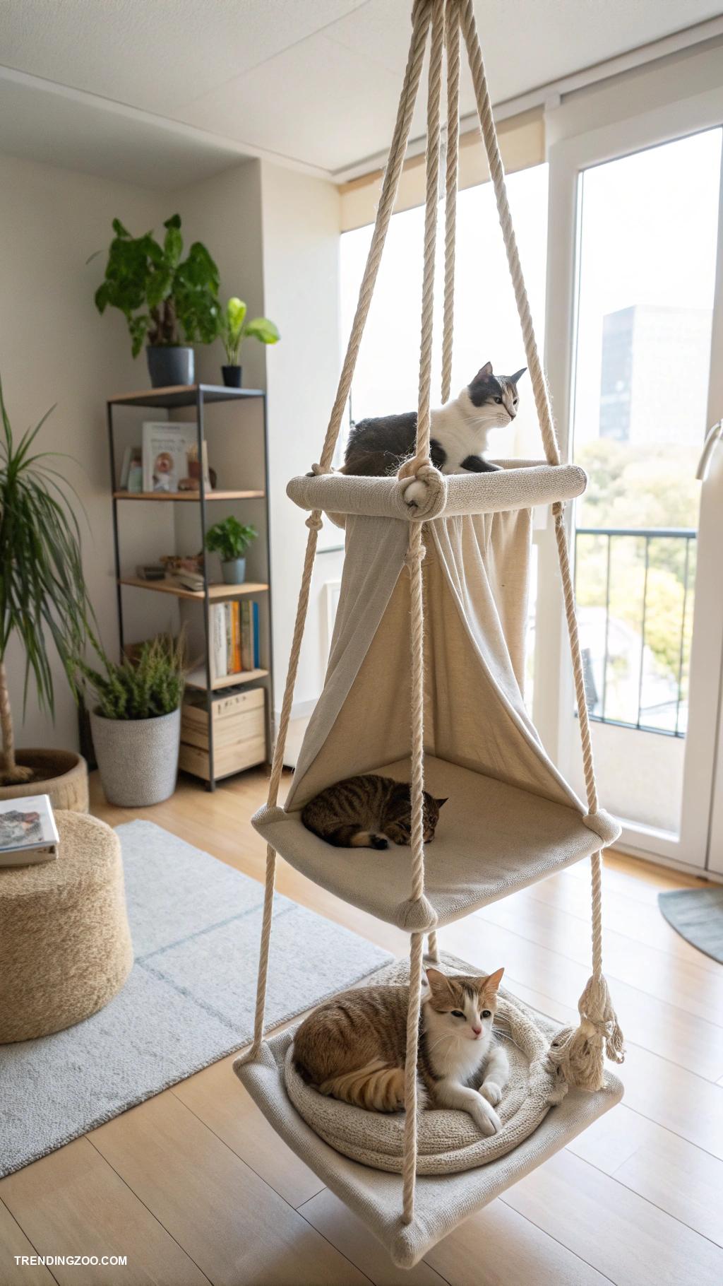 diy cat condo Hanging fabric shelves for vertical fun