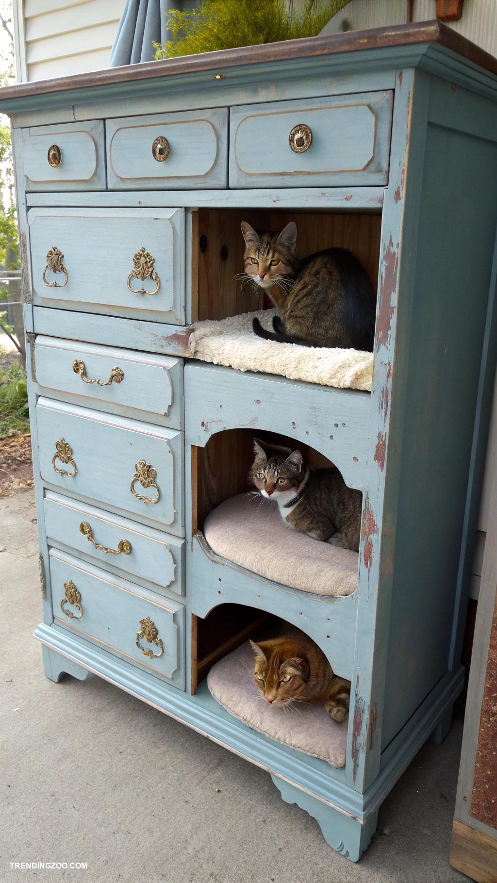 diy cat condo Old dresser turned into a cat condo