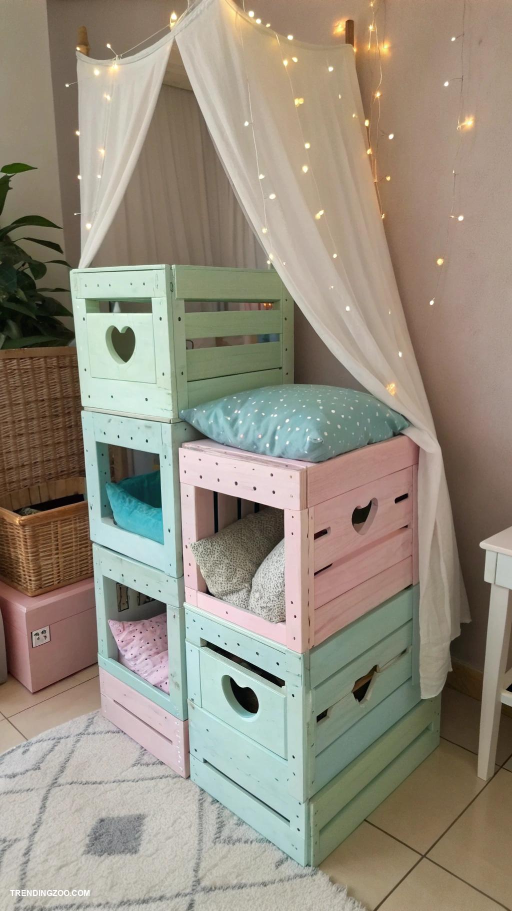 diy cat condo Stacked crates for multi level lounging