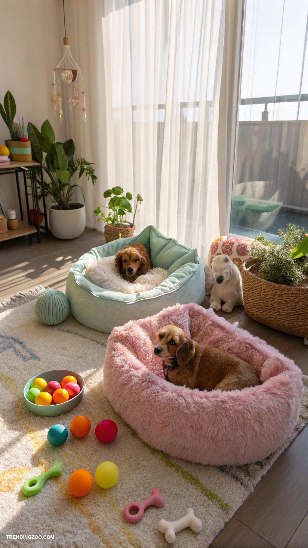 dog playroom Cozy nap area with dog beds and blankets