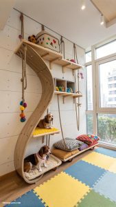 dog playroom Wall mounted climbing shelves for adventurous dogs