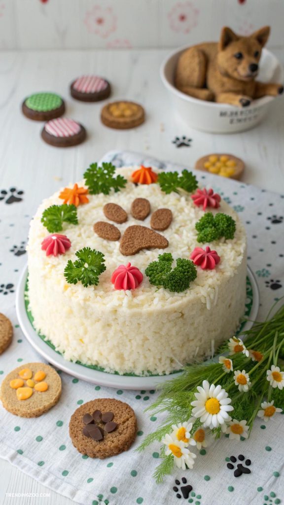 dog themed cakes Sardine and Rice Festive Dog Cake