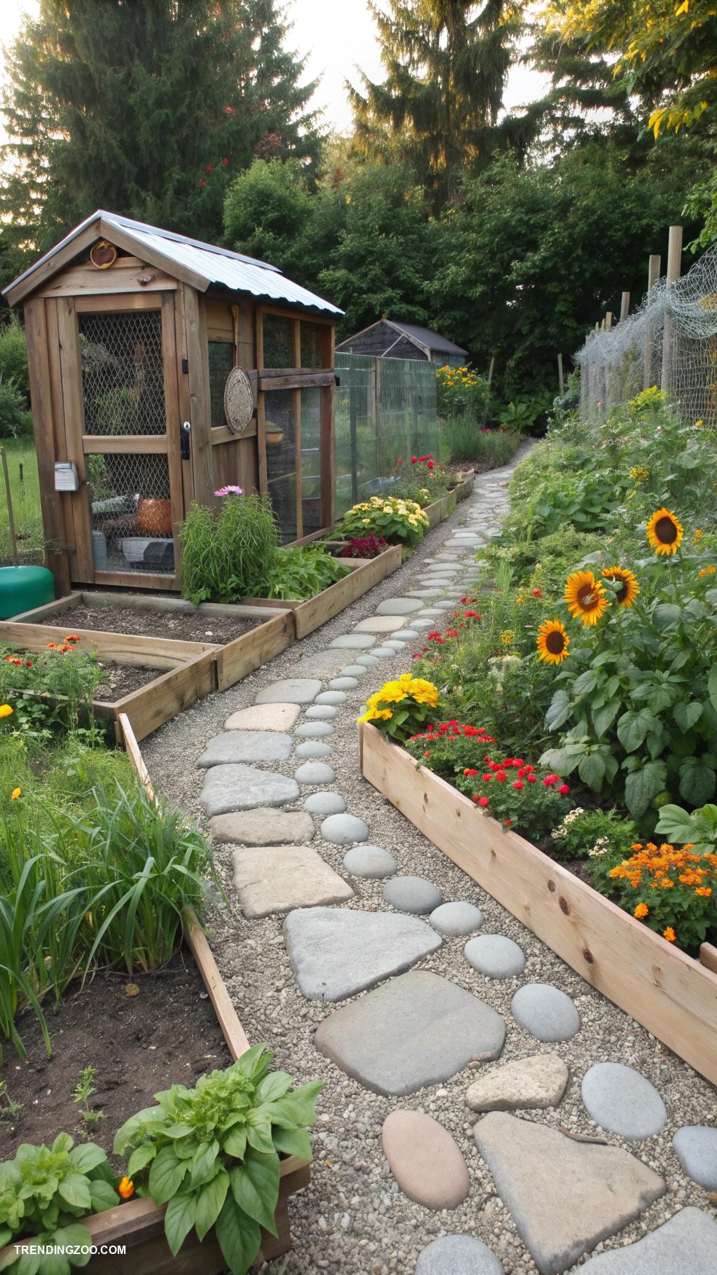 garden and chicken coop Garden paths for easy access