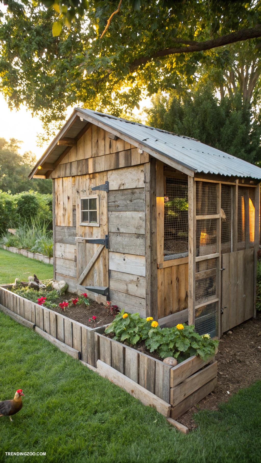 garden and chicken coop Recycled materials for coop construction