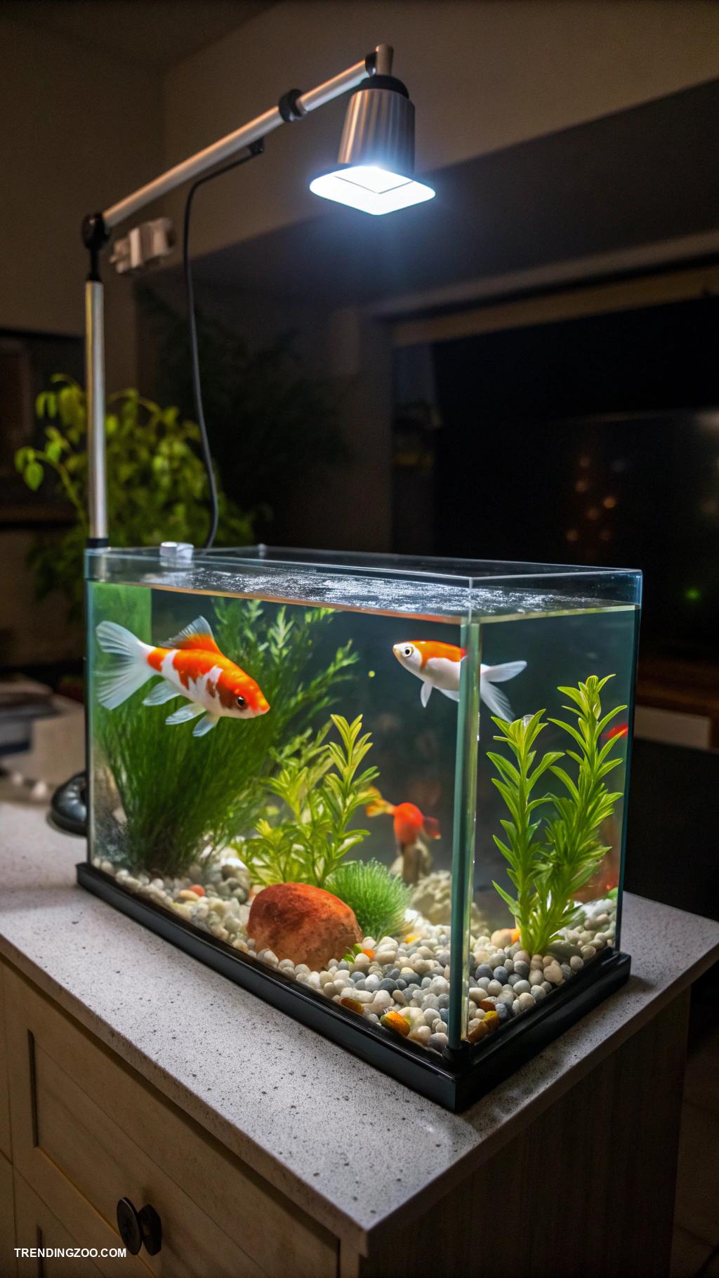 goldfish tank ideas LED lighting for nighttime viewing effects