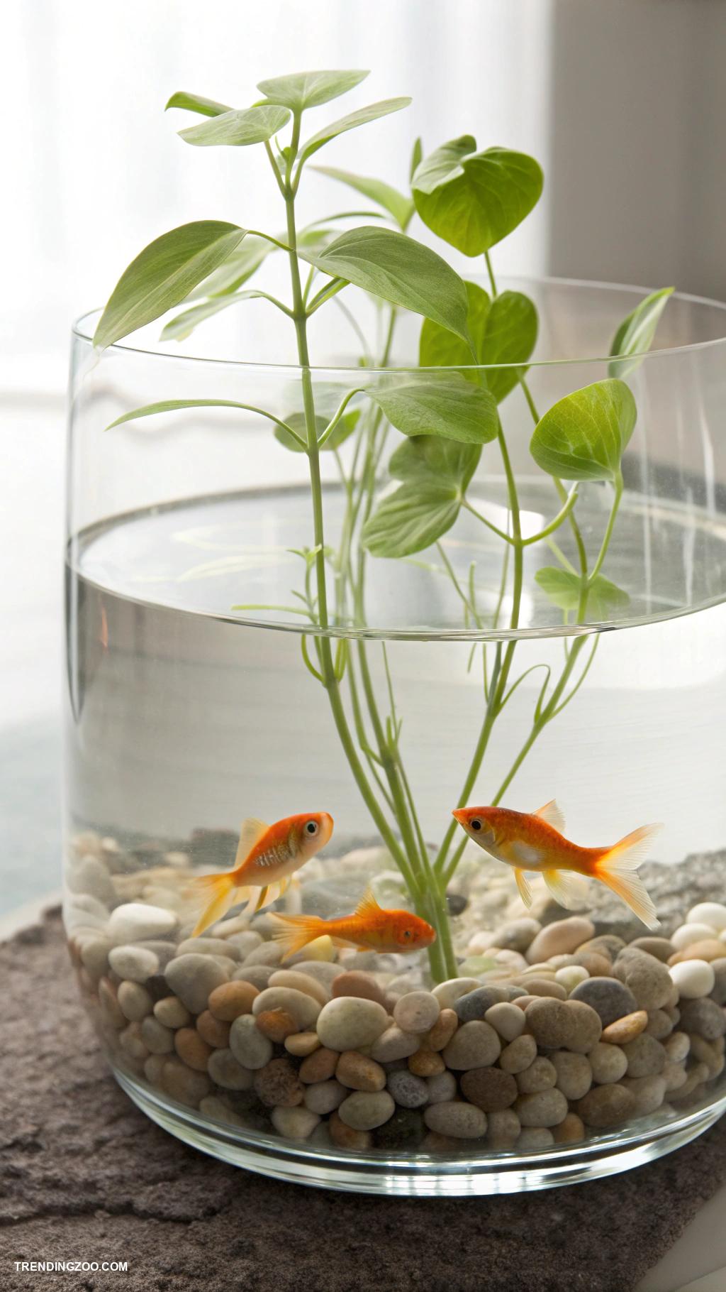 goldfish tank ideas Minimalist design featuring floating plants