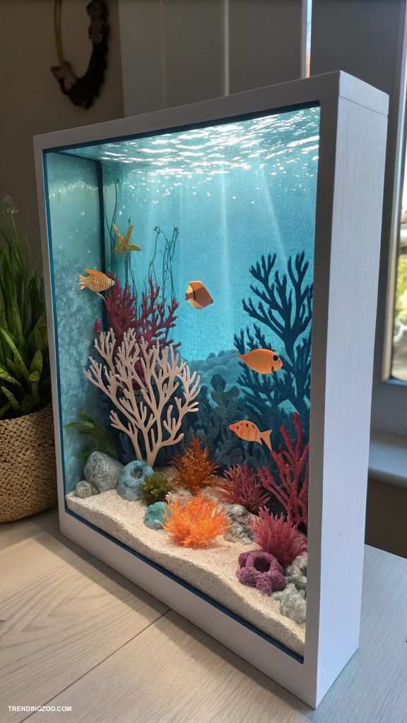 goldfish tank ideas Shadowbox design for visual depth illusion