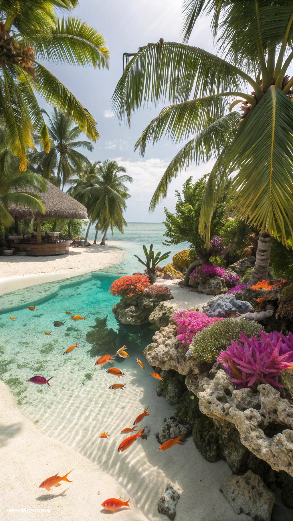 goldfish tank ideas Tropical resort vibe with colorful corals