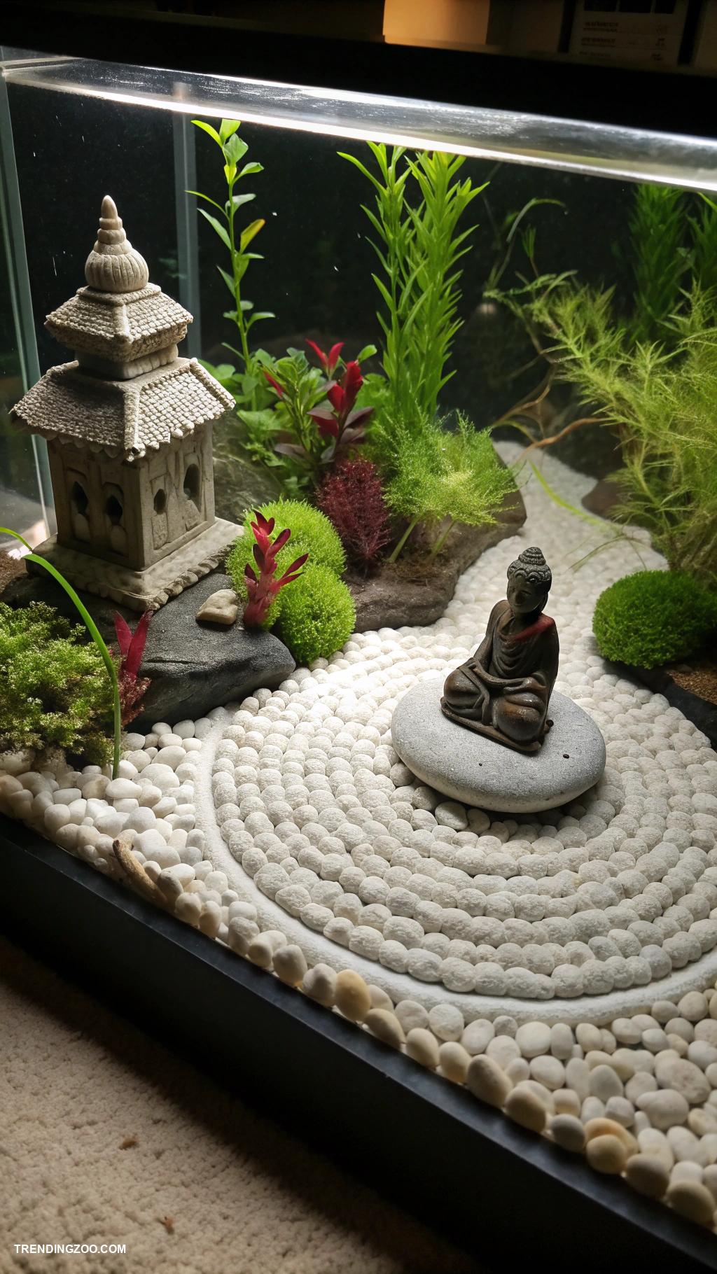 goldfish tank ideas Zen garden style with pebbles and plants