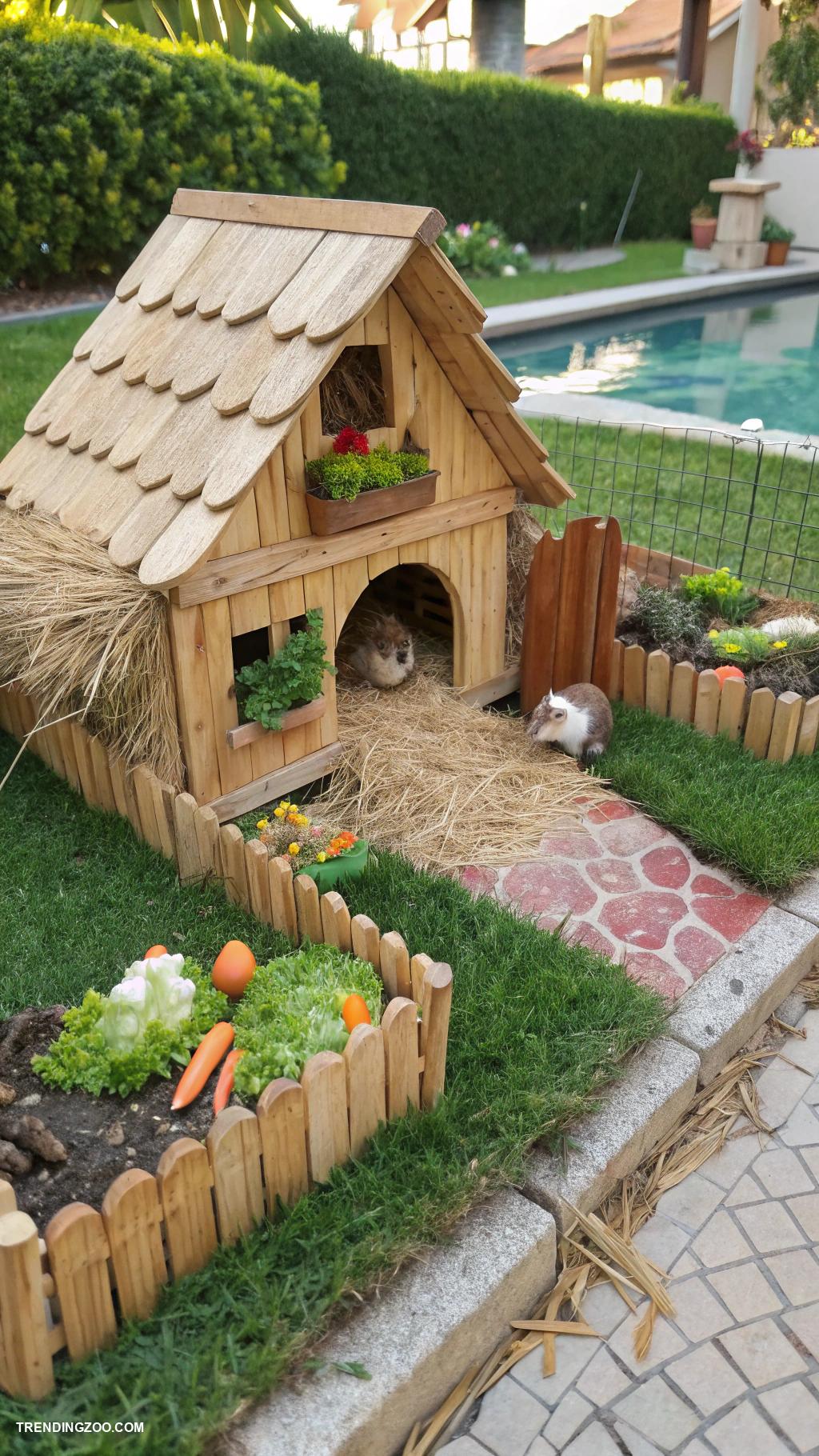hamster house Miniature farm with hay bedding