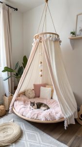 hanging cat bed ideas Canopy bed hung from ceiling