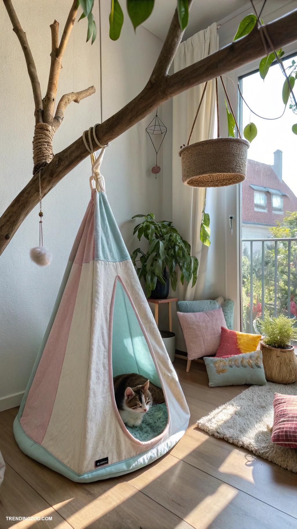 hanging cat bed ideas Hanging tent for cozy napping spaces