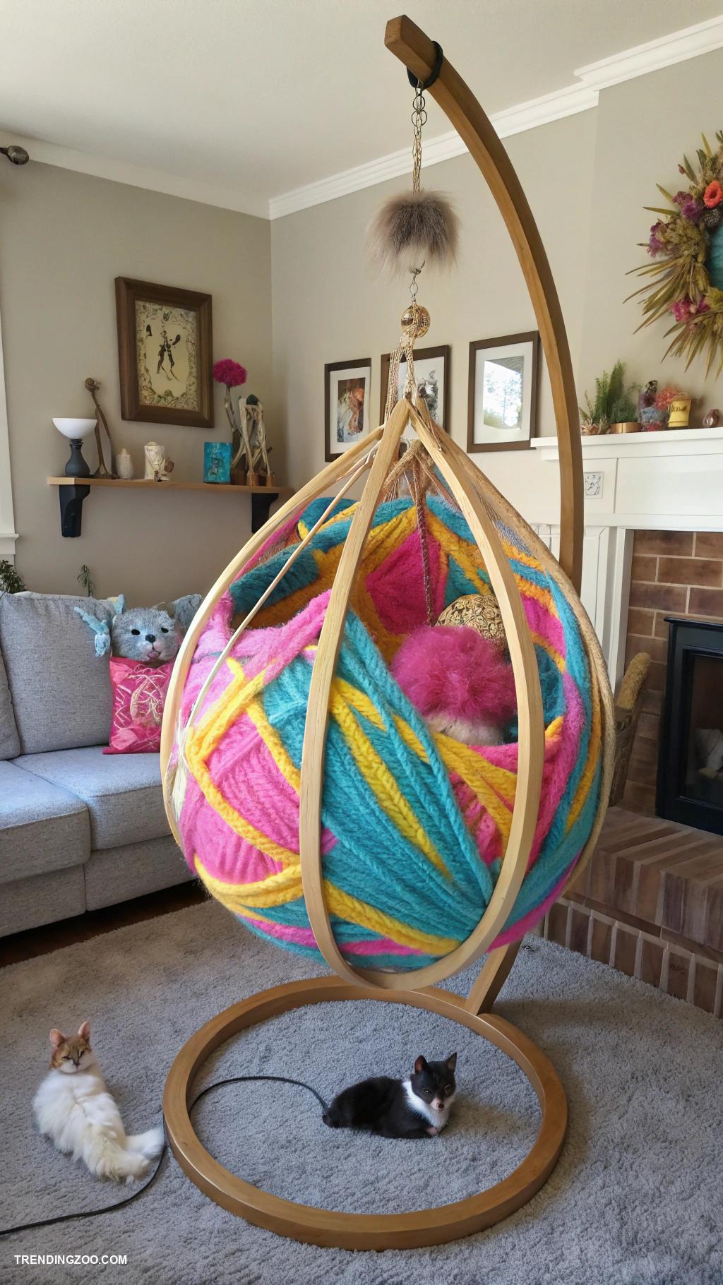 hanging cat bed ideas Hanging yarn ball bed for playful kitties