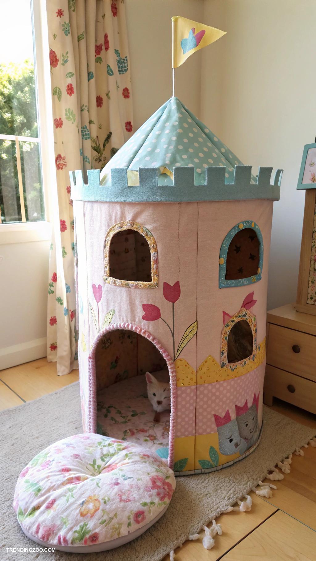 kitty castle DIY fabric covered cardboard castle tower