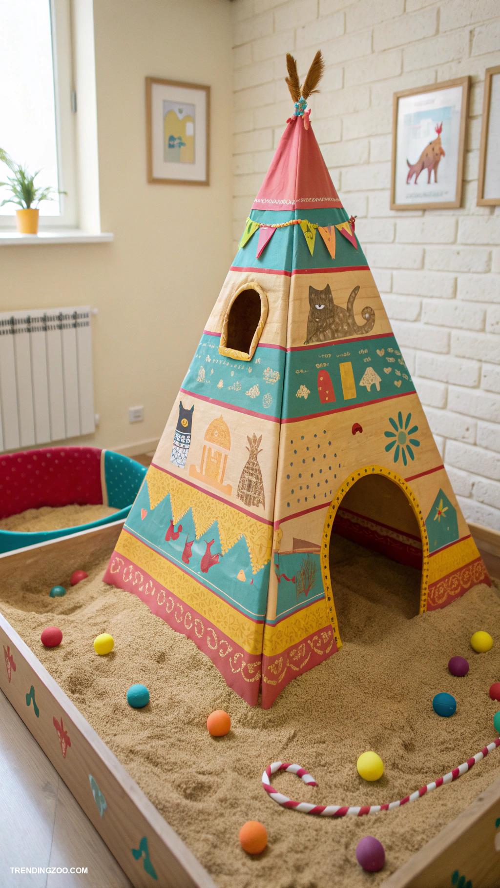kitty castle Pyramid shaped castle with a sandpit base
