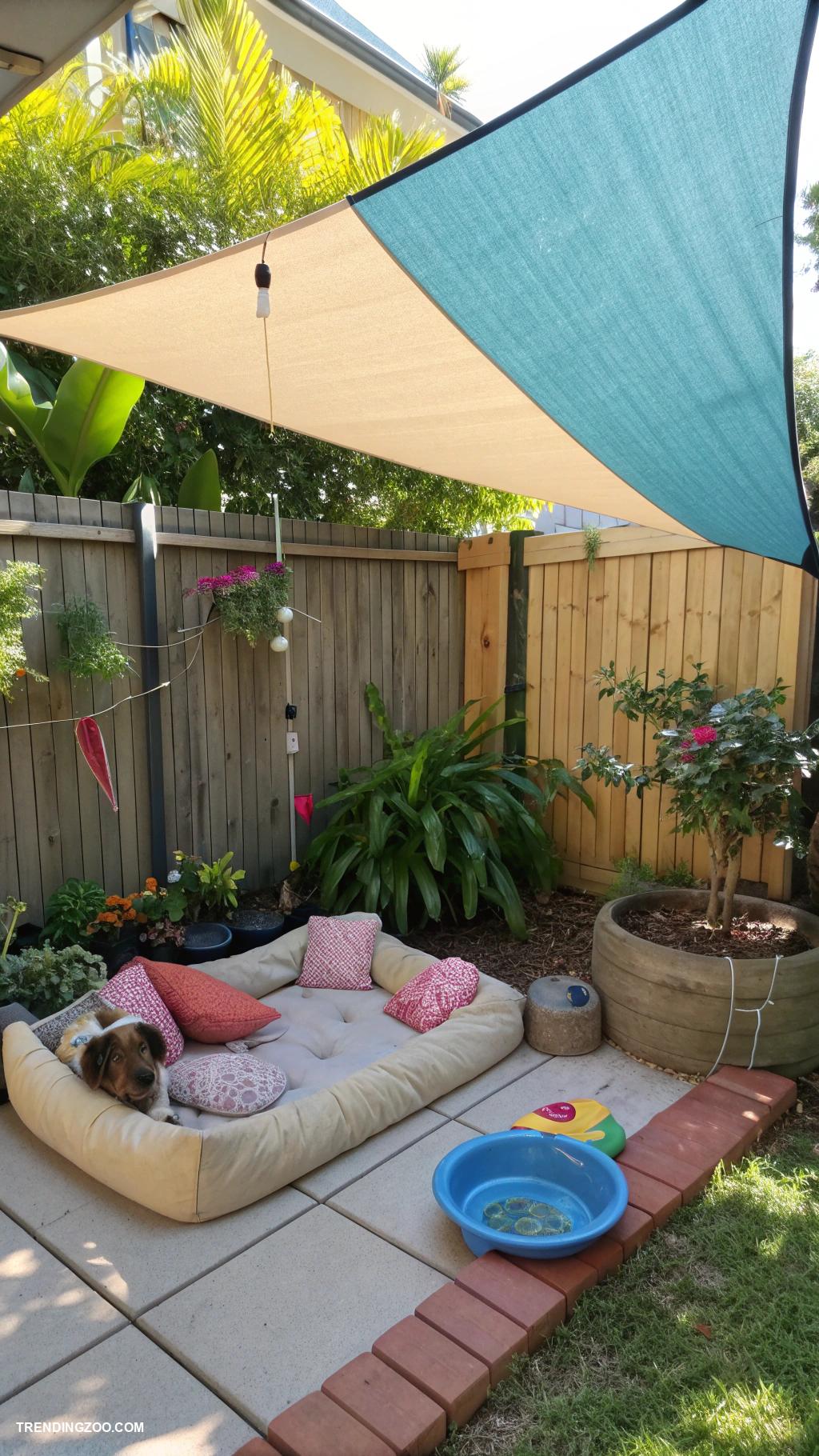 outdoor dog shelter ideas Shade sail dog lounging area