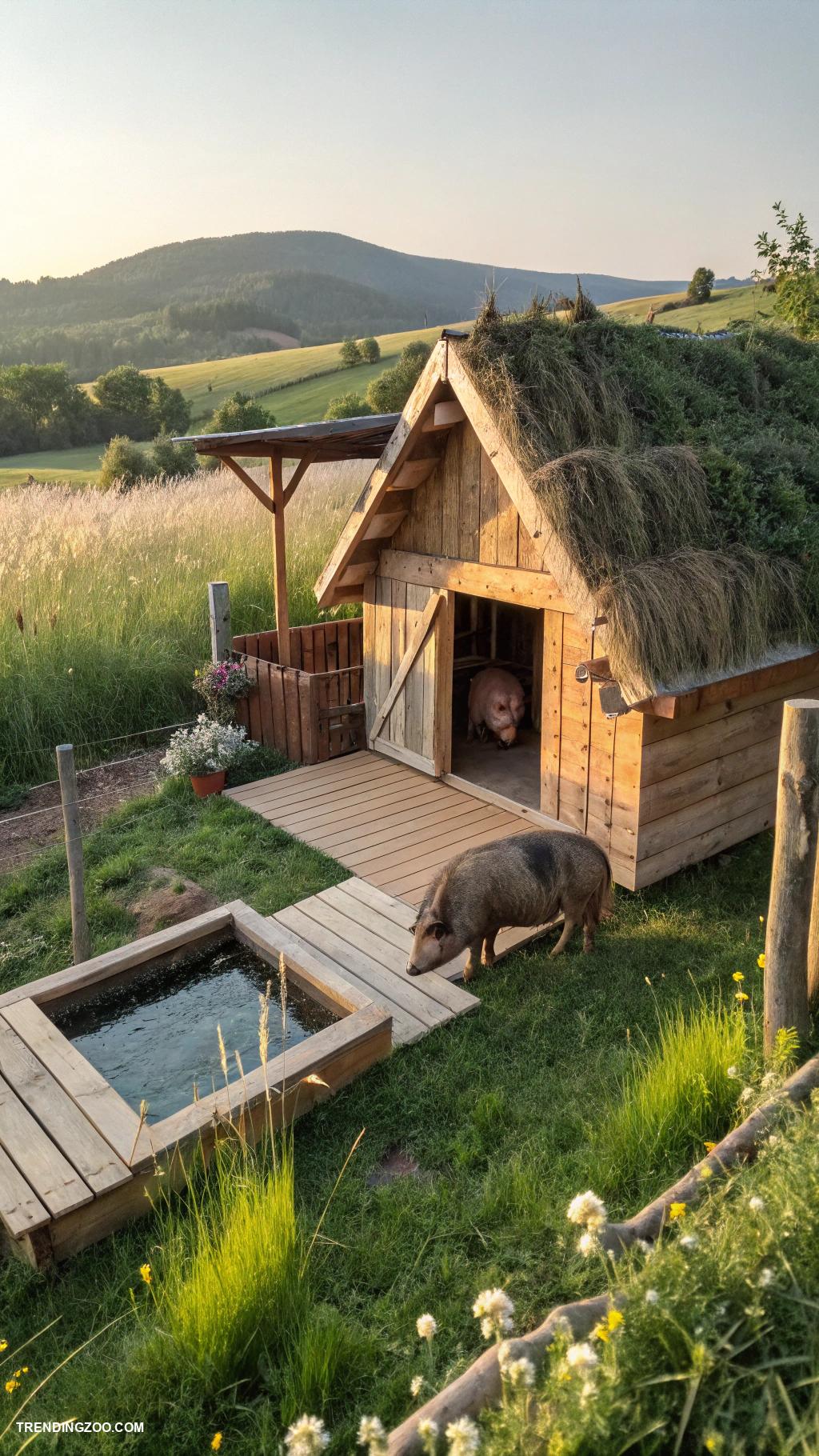 pig house ideas Outdoor pig house with shaded patio