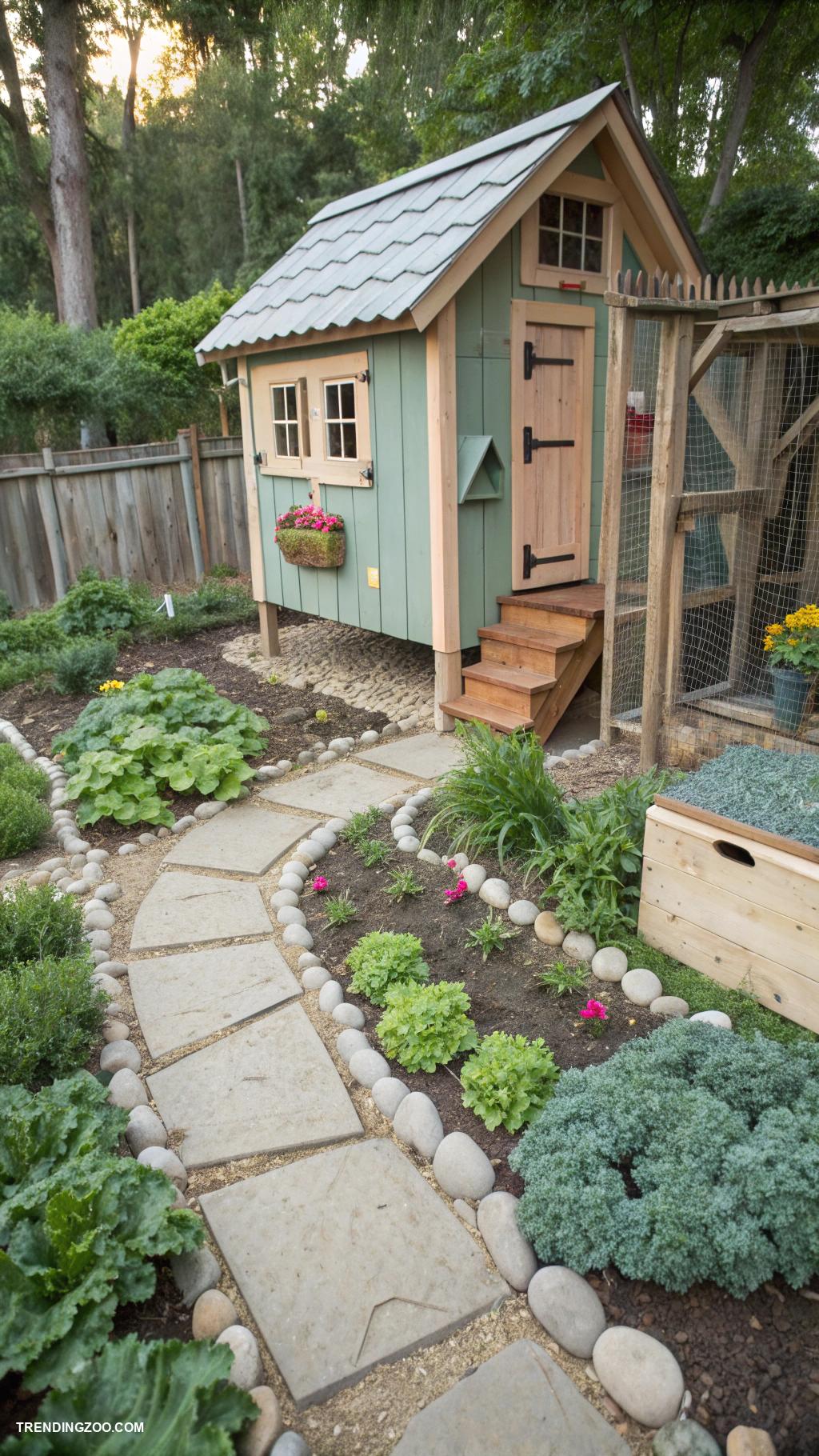 walk in chicken coop Chicken friendly landscaping ideas
