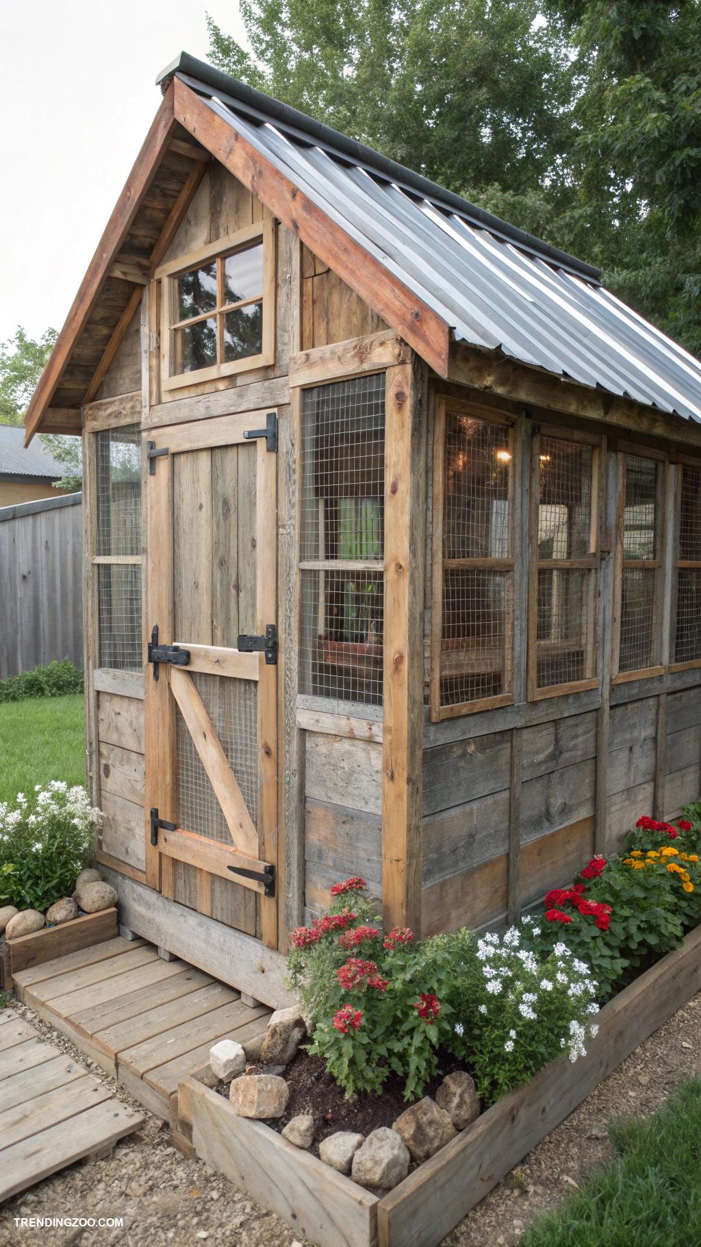 walk in chicken coop Upcycled materials for a rustic look