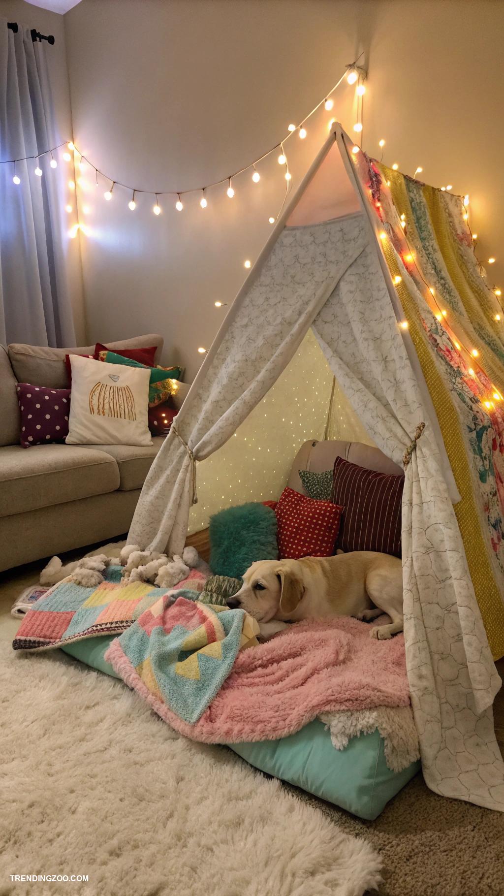 built in dog bed Blanket fort sleeping area