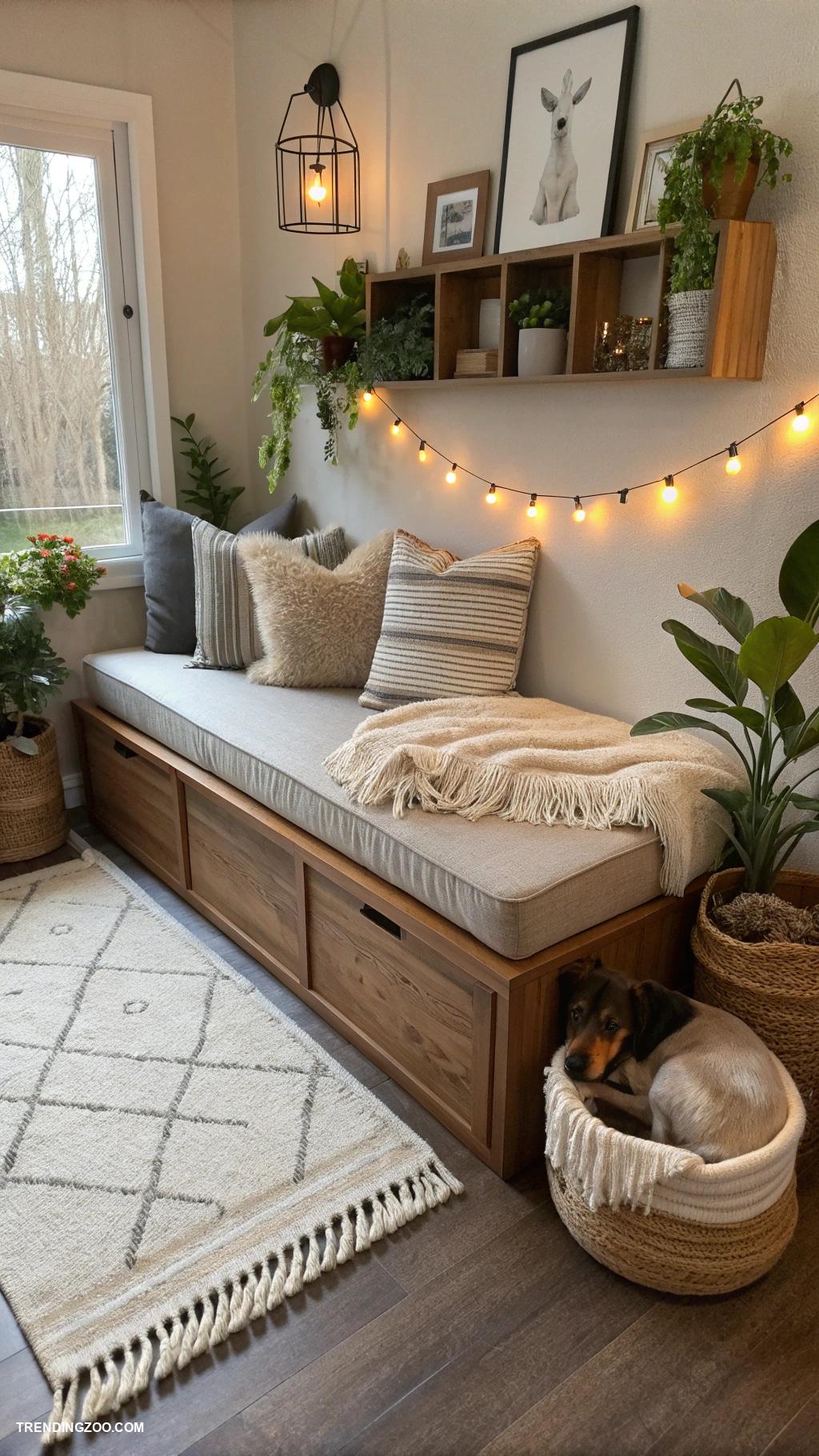 built in dog bed Built in bench with removable cushions