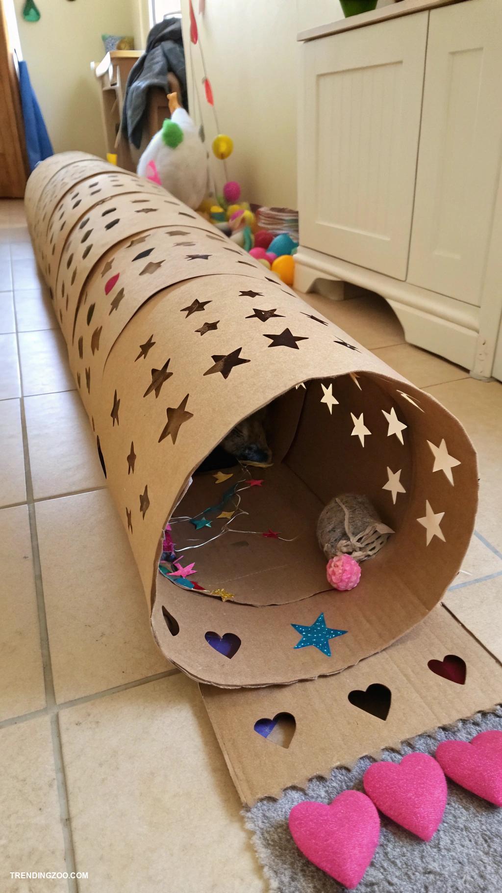 cat habitat DIY tunnel from cardboard
