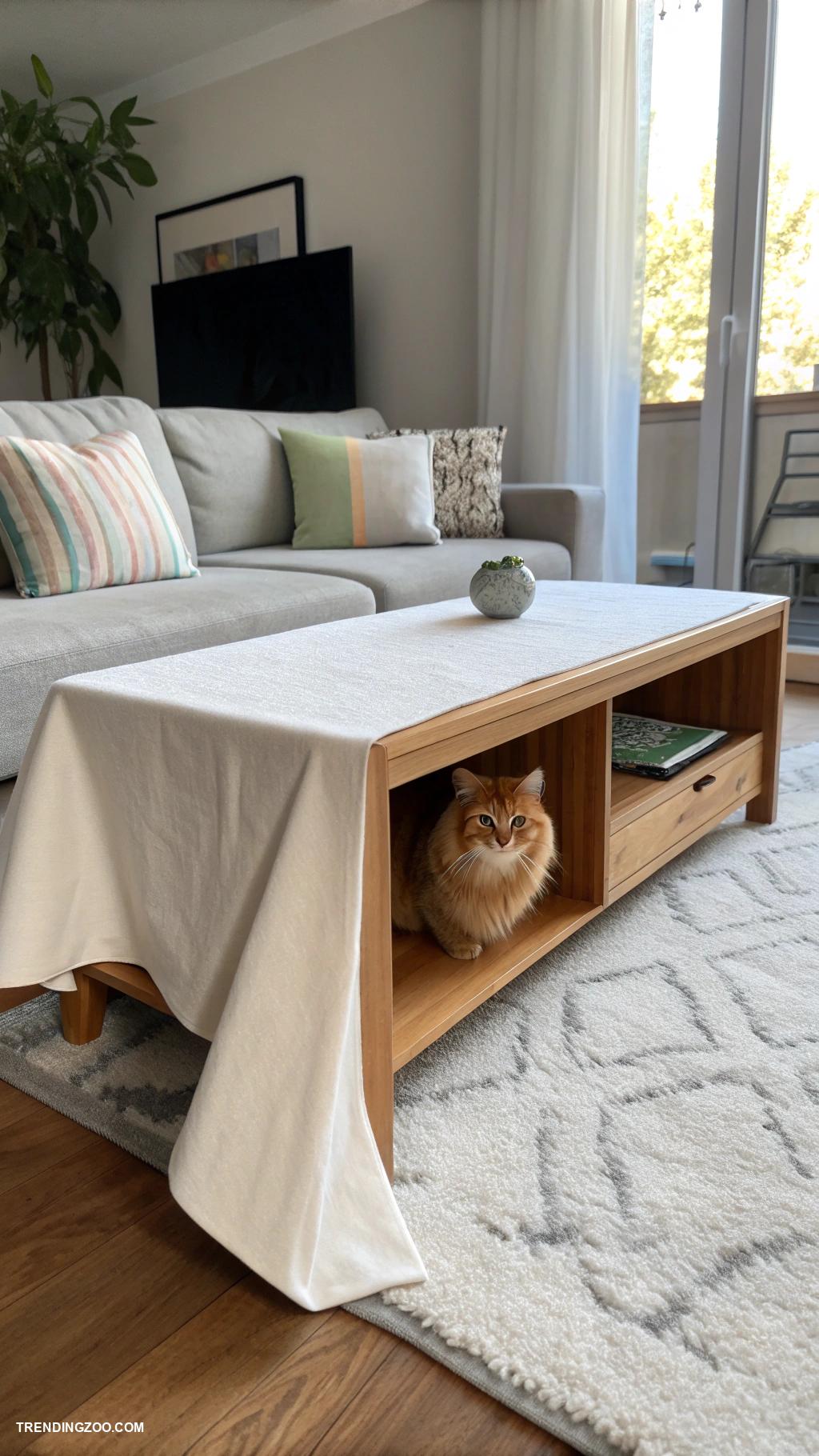 cat habitat Hiding spots under furniture