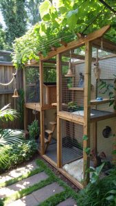 cat habitat Outdoor catio with climbing shelves