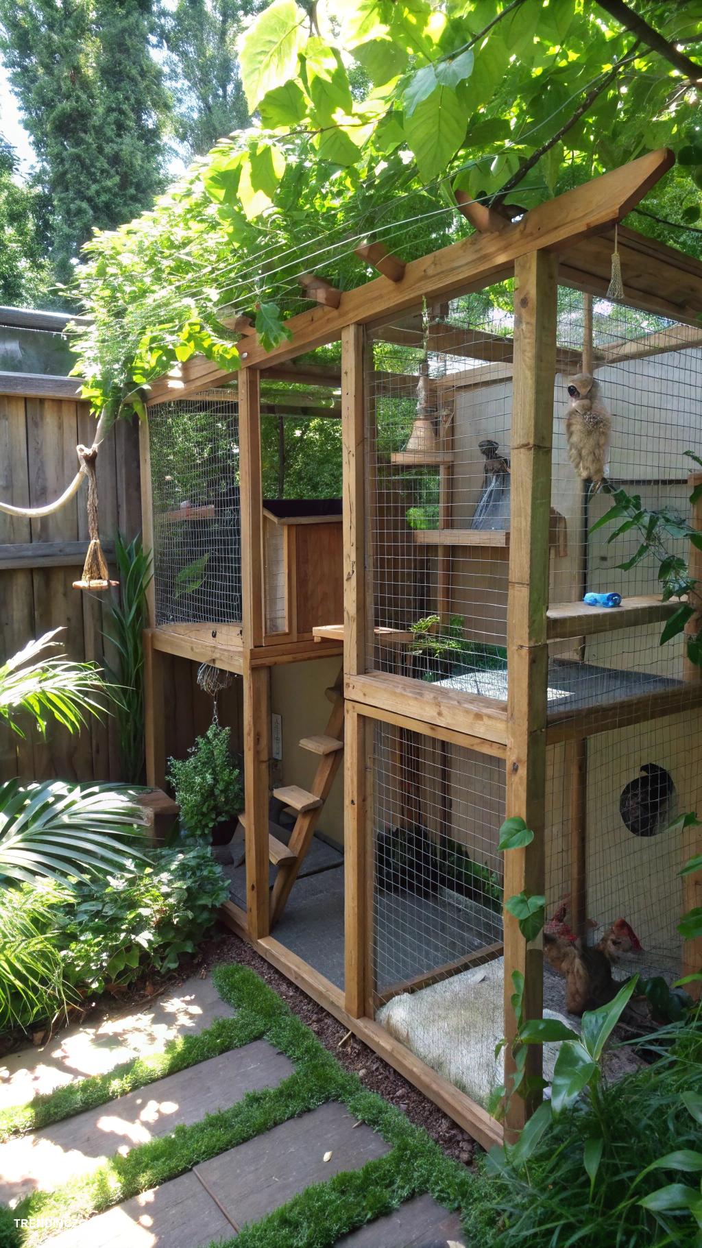 cat habitat Outdoor catio with climbing shelves