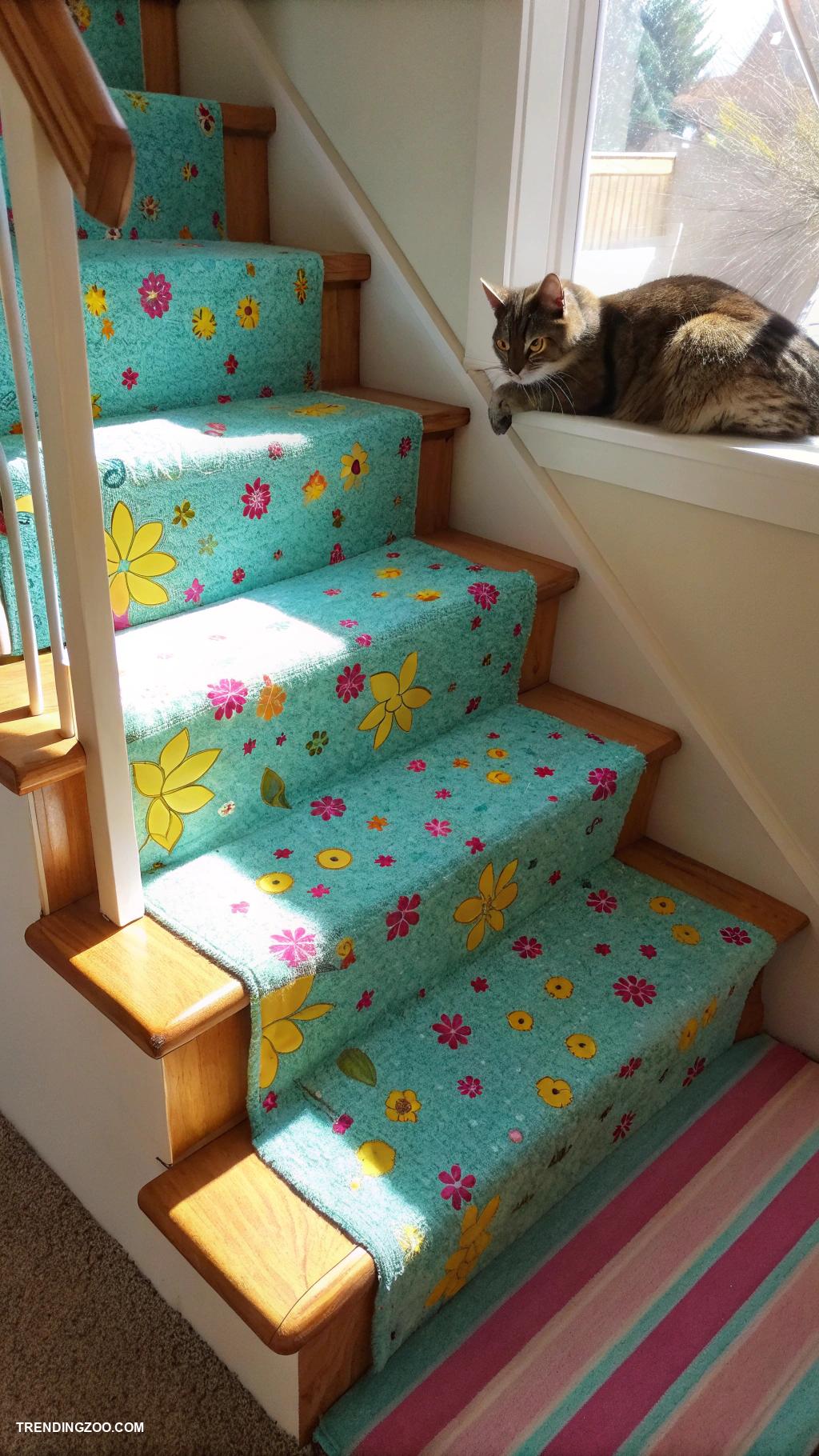 cat stairs ideas Colorful fabric covered stairs for comfort