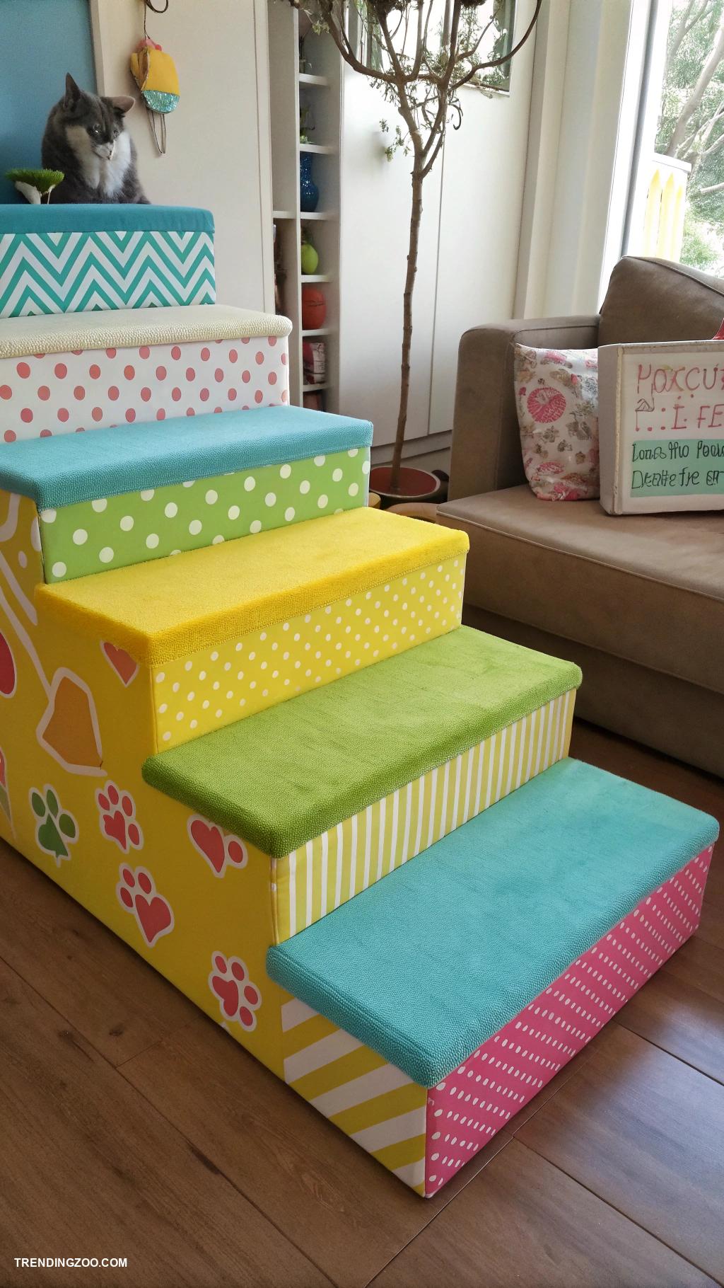 cat stairs ideas Multicolored foam steps for playful decor