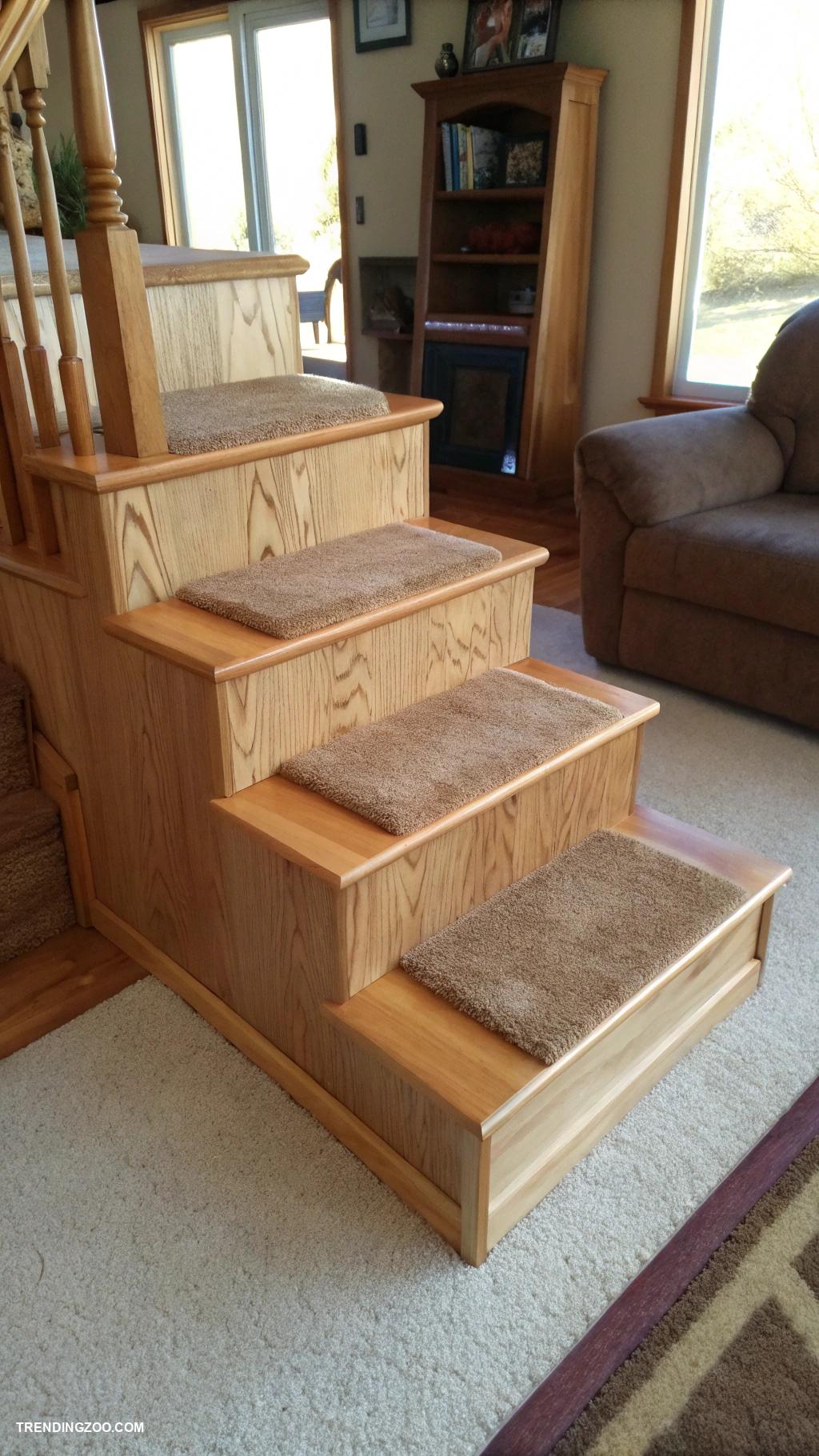 cat stairs ideas Natural wood with non slip finish