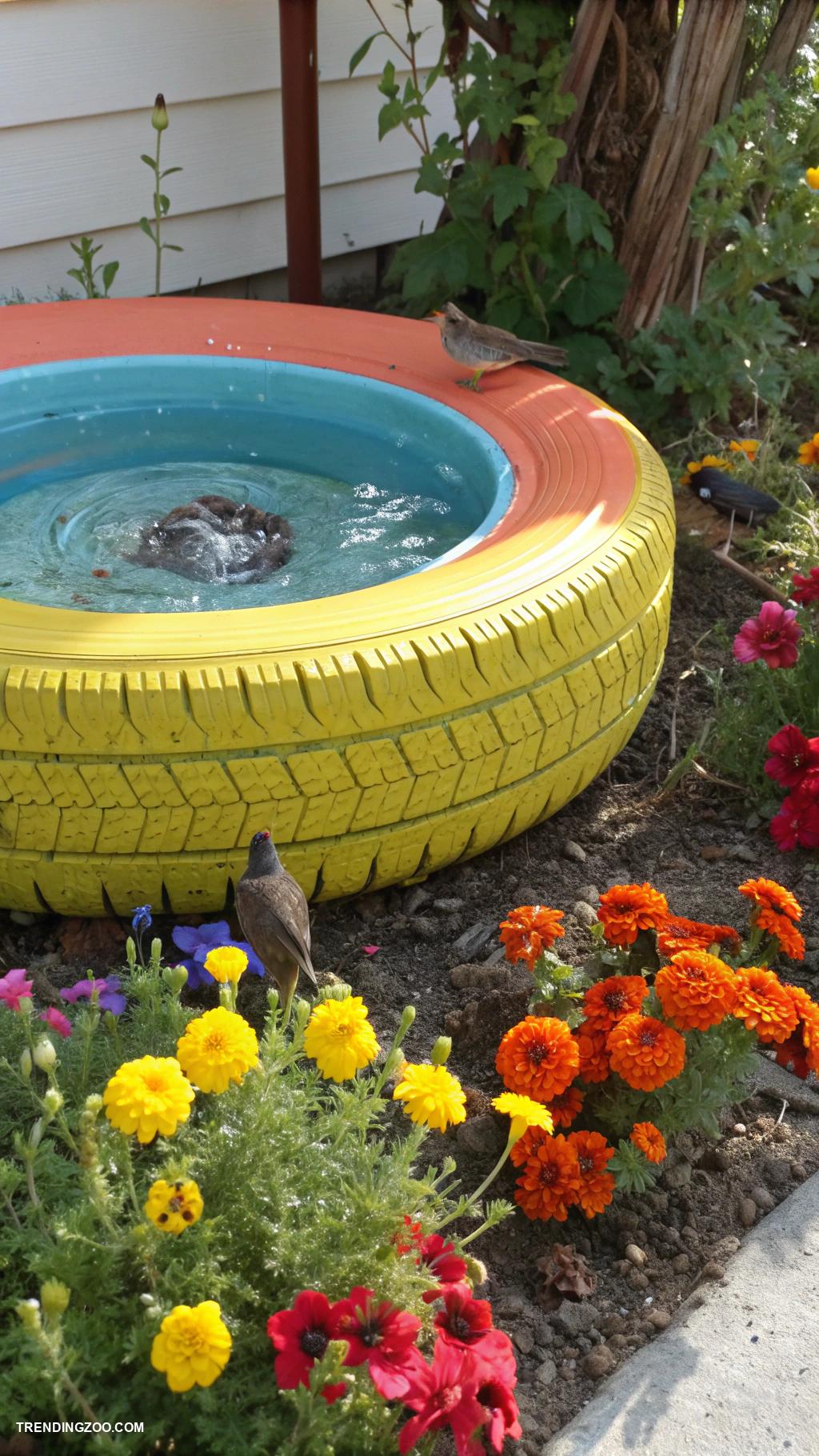 diy bird bath ideas Repurposed tire as a bird bath