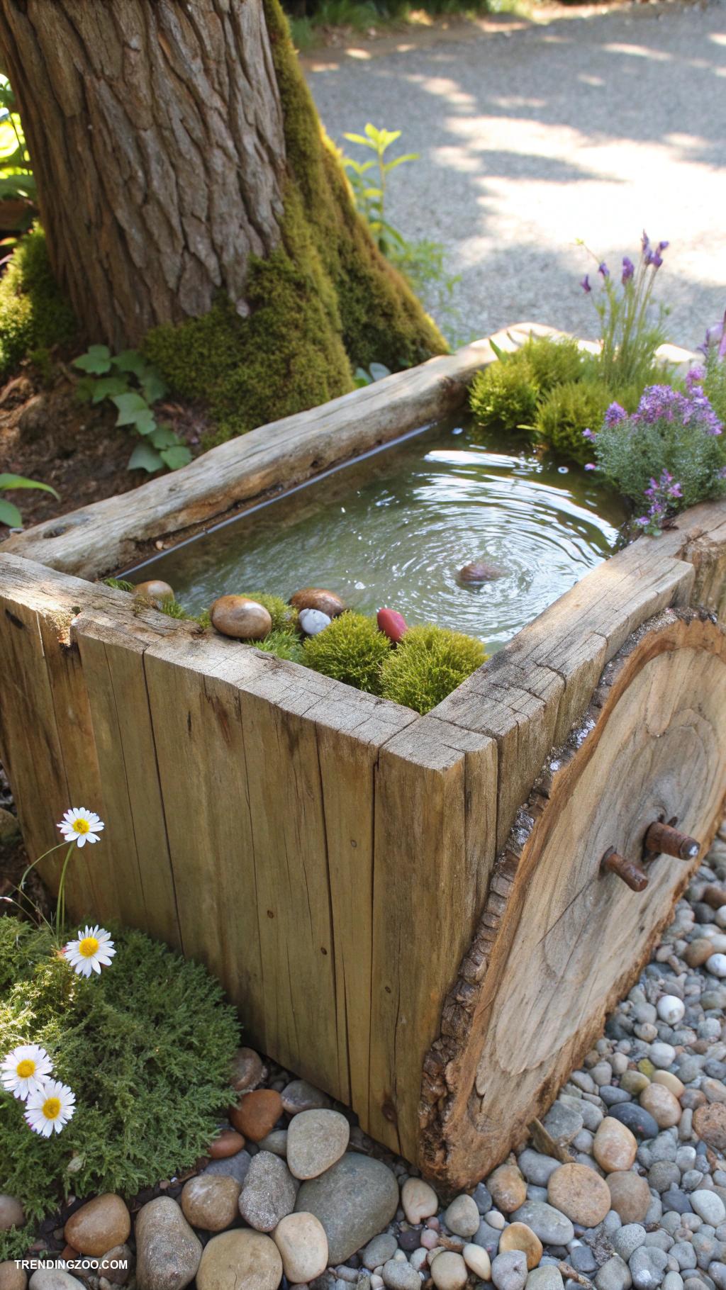 diy bird bath ideas Wooden planter with shallow water