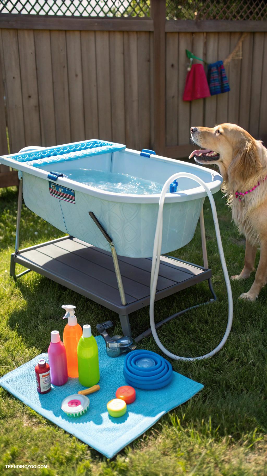 diy dog bathing station Portable outdoor bathing setup with hose