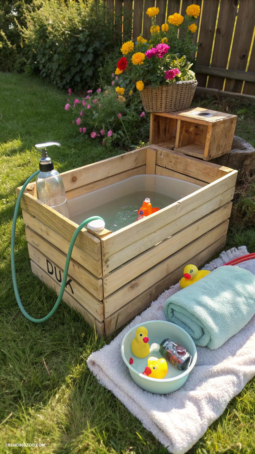 diy dog bathing station Wooden crate as customized washing area